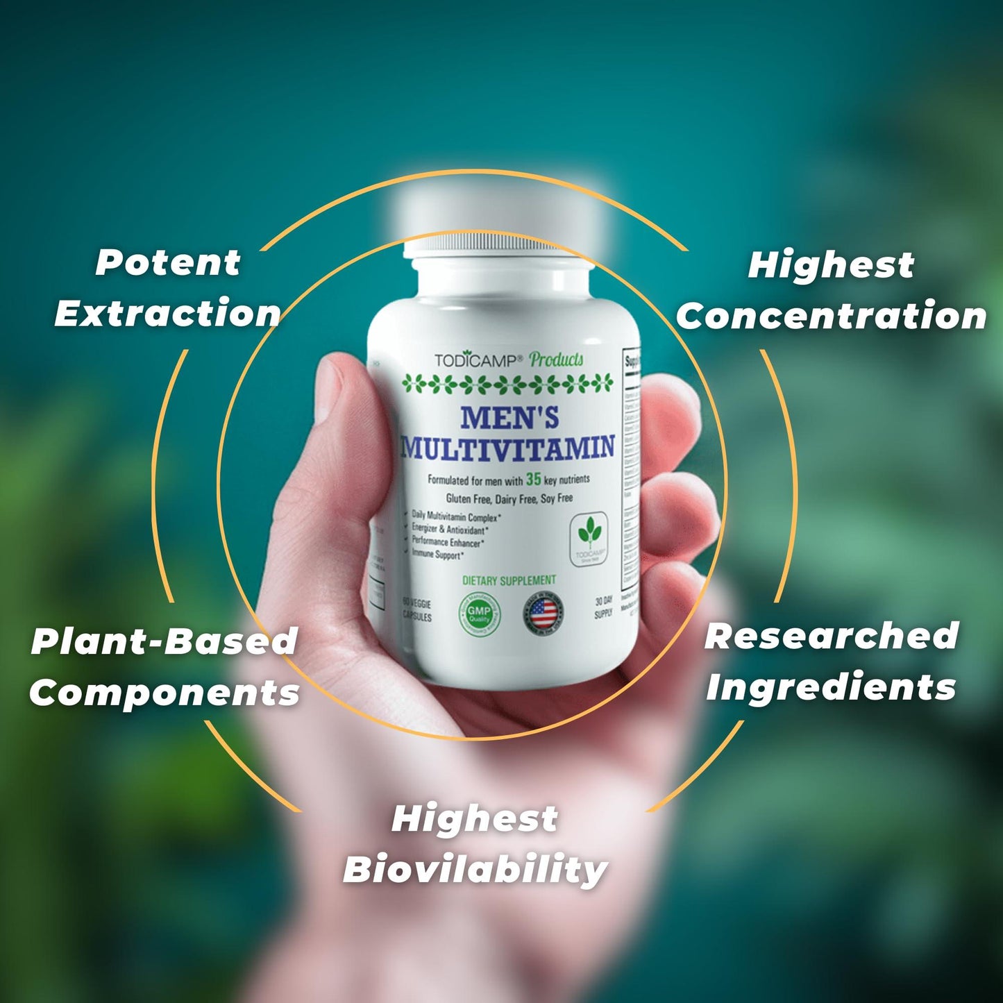 Men's Multivitamin & Mineral Complex with Plant Based Extracts   Multivitamin for Men Improves Overall Health Antioxidant & Natural Body Support   60 Capsules   30 Day Supply