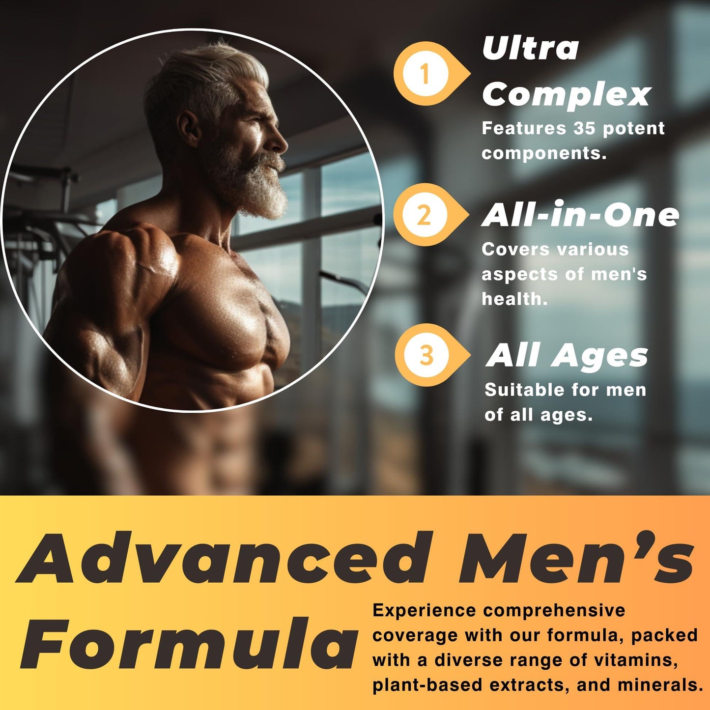 Men's Multivitamin & Mineral Complex with Plant Based Extracts   Multivitamin for Men Improves Overall Health Antioxidant & Natural Body Support   60 Capsules   30 Day Supply