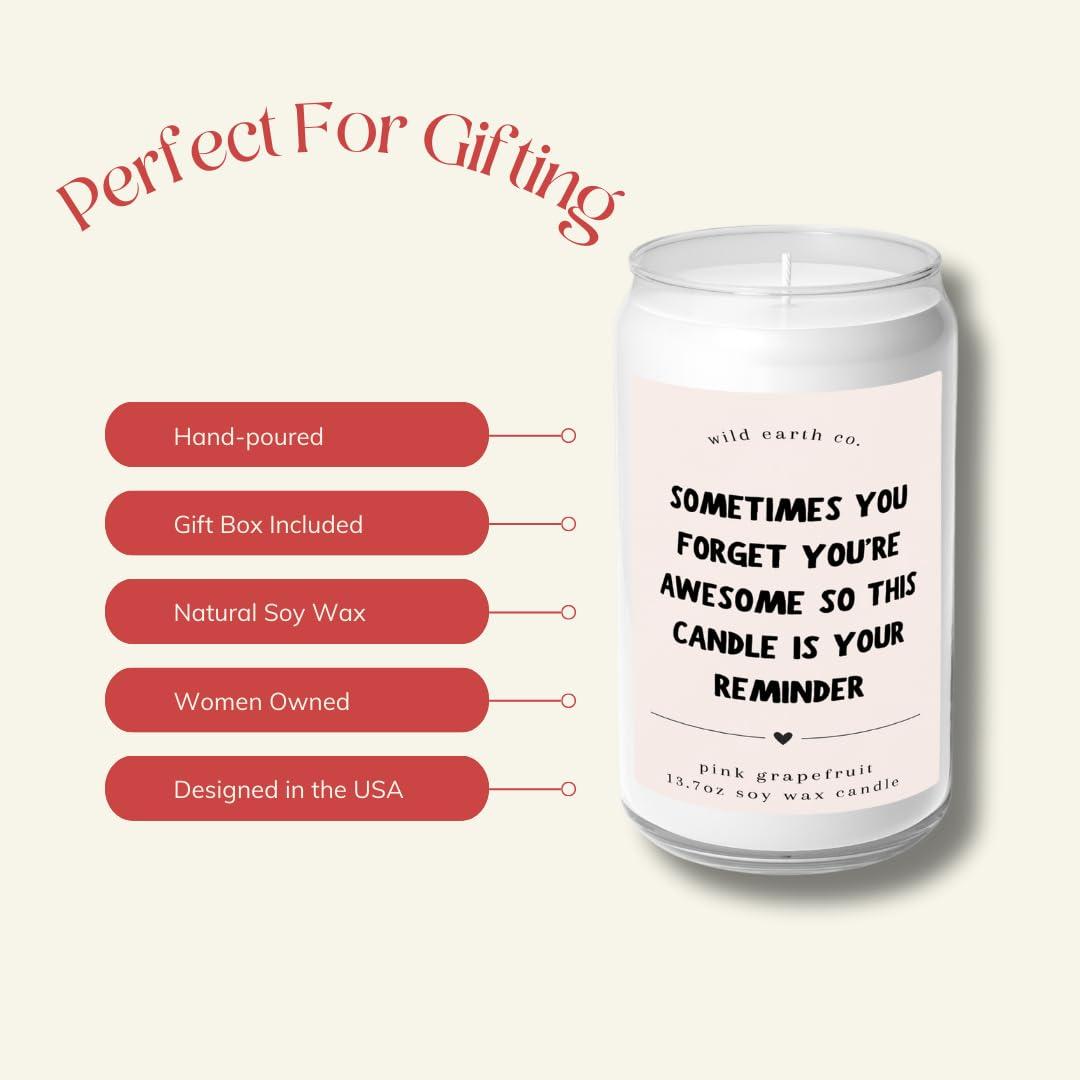 14oz Scented Candle Jar   Pink Grapefruit Soy Candle with You are Awesome Message 60 80 Hour Burn Inspirational Thank You Gift for Women Best Friend Wife or Mom | Graduation Gifts for Girls