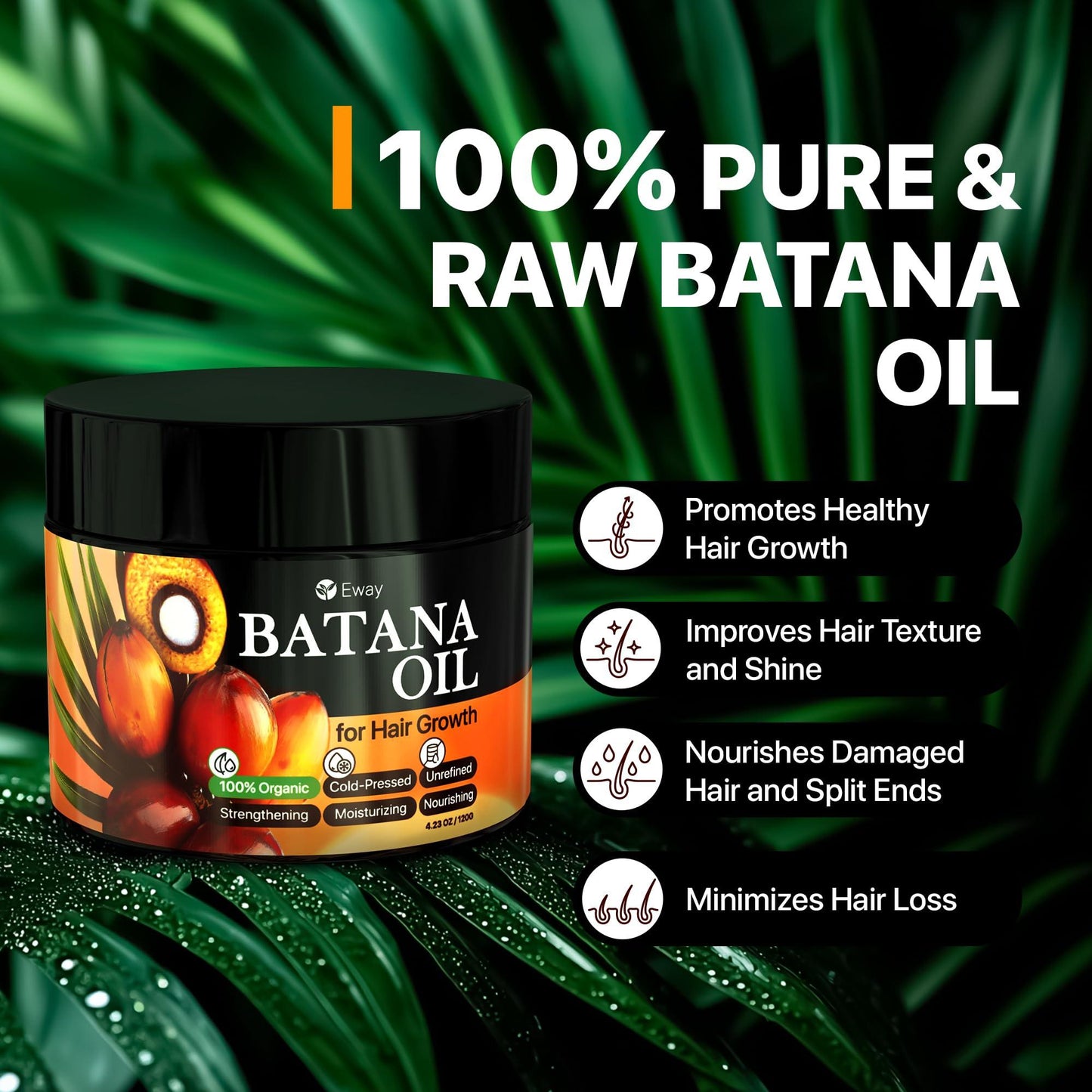 100% Raw Batana Oil for Hair Growth from Honduras, Dr Sebi Batana Oil, Promotes Hair Density, Reduces Split Ends, 100 Percent Pure Batana Oil for Women and Men 4.23oz