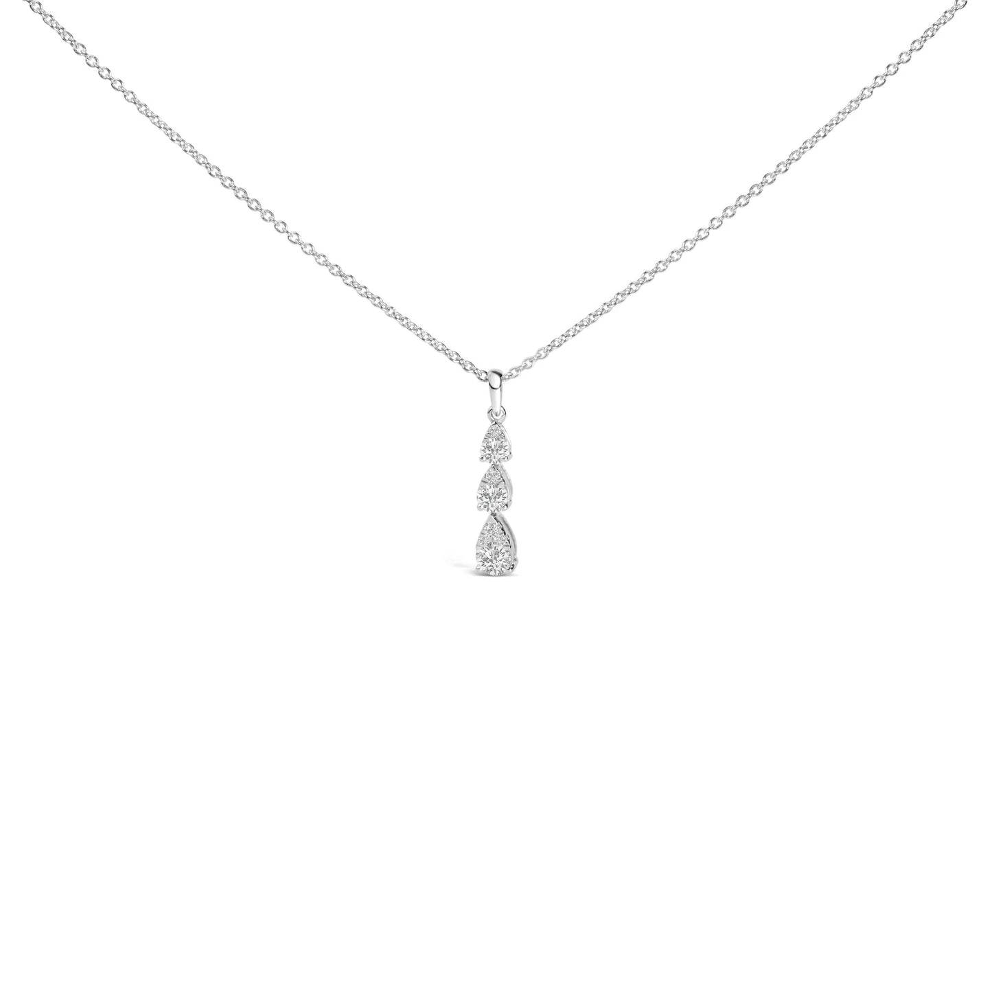 14K White Gold 3/8 Cttw Diamond Graduating 3 Stone Drop Style Pendant Necklace (G-H Color, VS2-SI1 Clarity) - 18" Inches