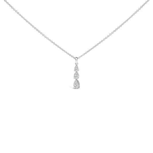 14K White Gold 3/8 Cttw Diamond Graduating 3 Stone Drop Style Pendant Necklace (G-H Color, VS2-SI1 Clarity) - 18" Inches