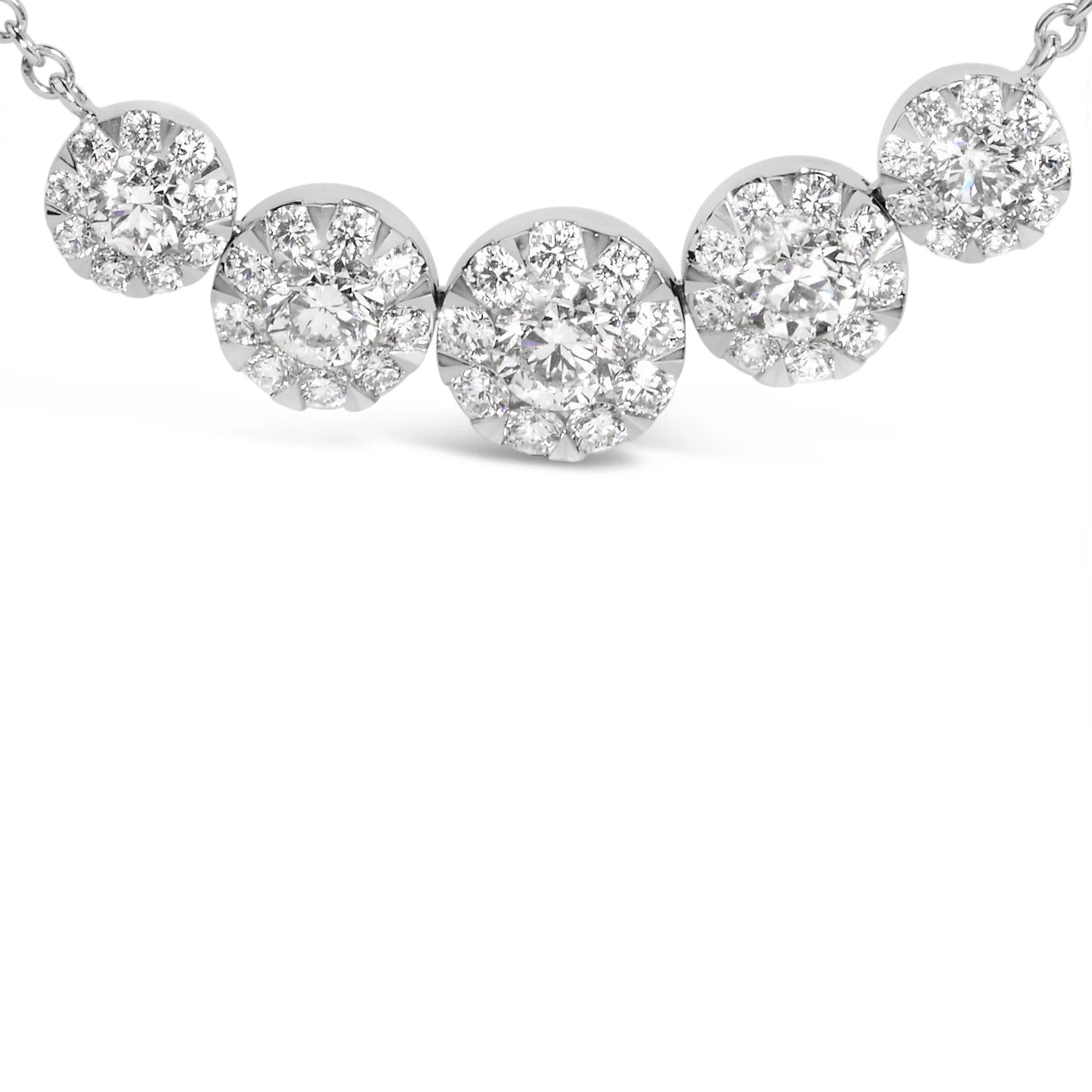 14K White Gold 2 3/8 Cttw Diamond 5 Station Cluster Necklace (H-I Color, VS2-SI1 Clarity) - 18" Inches