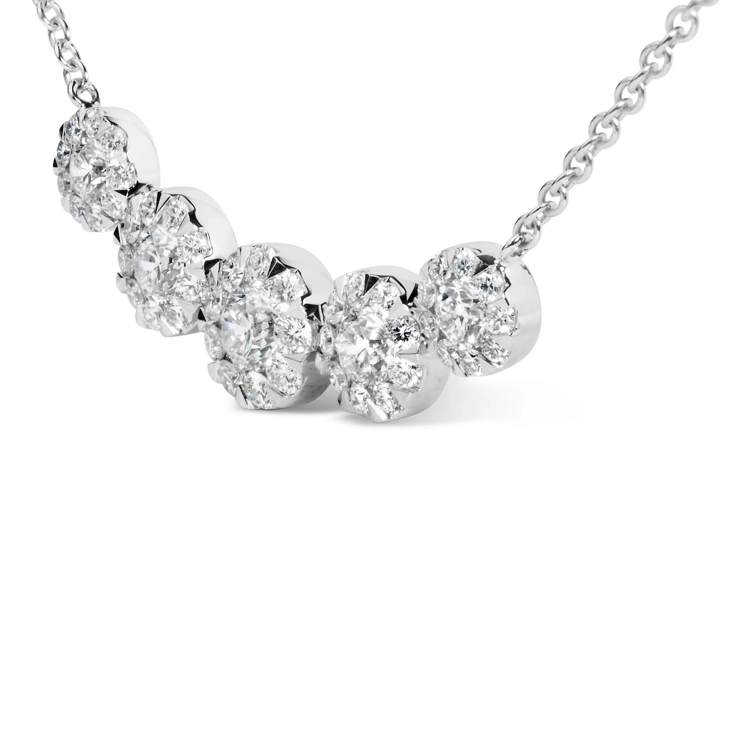 14K White Gold 2 3/8 Cttw Diamond 5 Station Cluster Necklace (H-I Color, VS2-SI1 Clarity) - 18" Inches