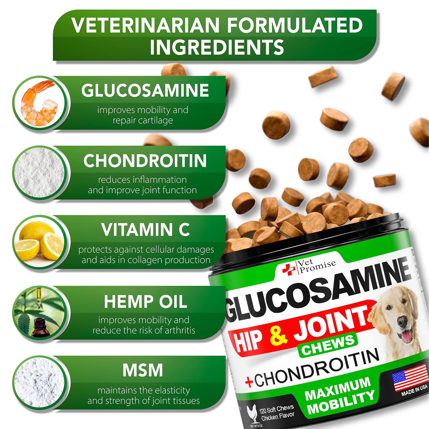 Glucosamine for Dogs   Hip and Joint Supplement for Dogs   Glucosamine Chondroitin for Dogs   Dog Joint Pain Relief Treats with MSM   Hemp   Advanced Dog Joint Supplement Health   120 Mobility Chews