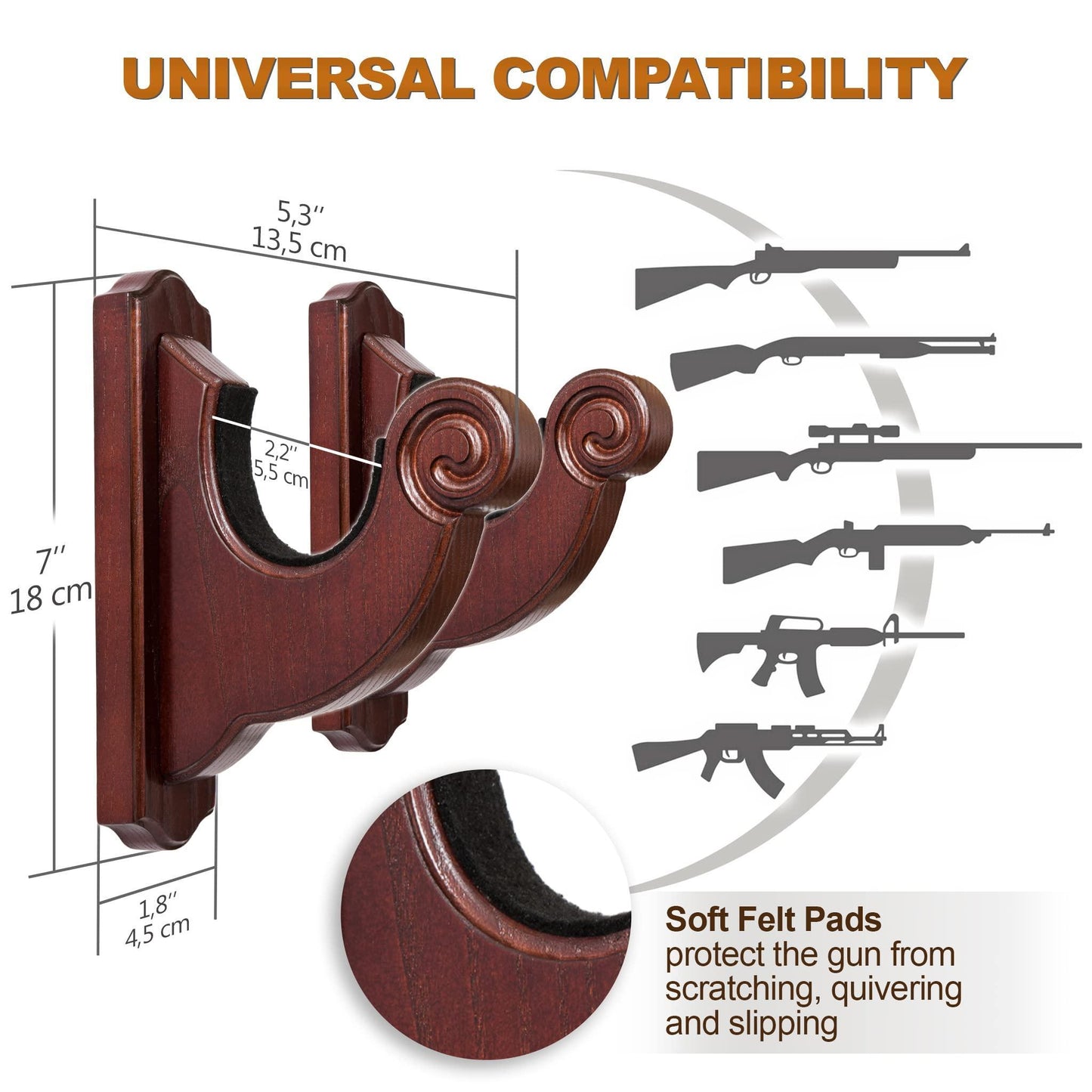 TESLYAR Gun Rack Wall Mount Hold Up Displays Horizontal Gun Rack and Shotgun Hooks Store Rifle Shotgun Bow Real Hardwood Hanger Twisted (Red)
