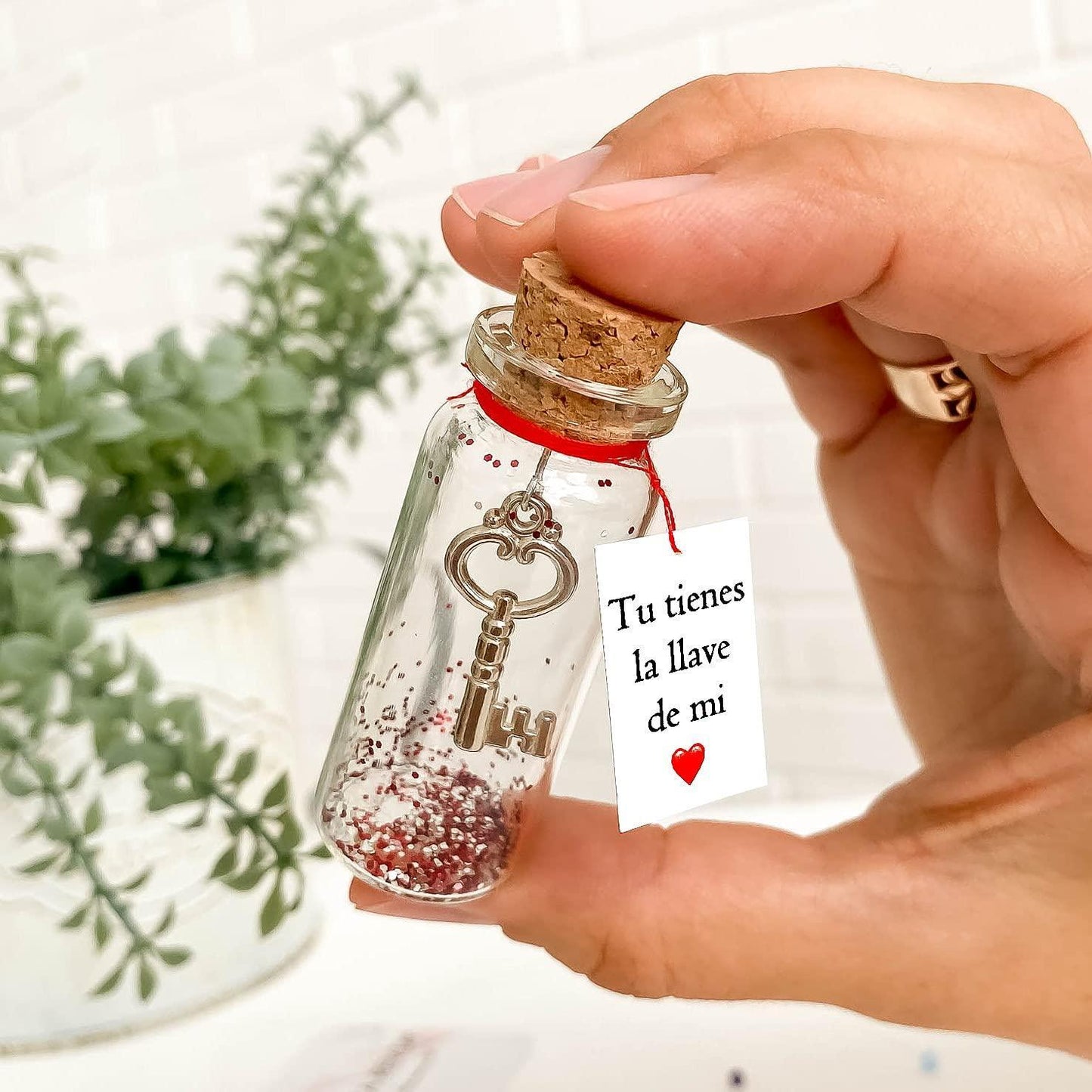 Mensaje romántico en una botella para regalar a tu novio o novia   Tarro de los deseos con una tarjeta para tu esposo o esposa (in a bottle Tu tienes la llave de mi corazón)