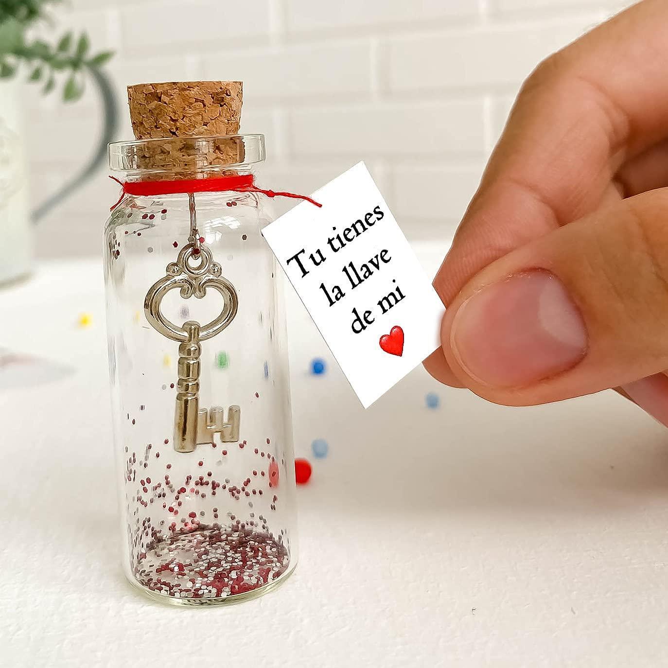 Mensaje romántico en una botella para regalar a tu novio o novia   Tarro de los deseos con una tarjeta para tu esposo o esposa (in a bottle Tu tienes la llave de mi corazón)