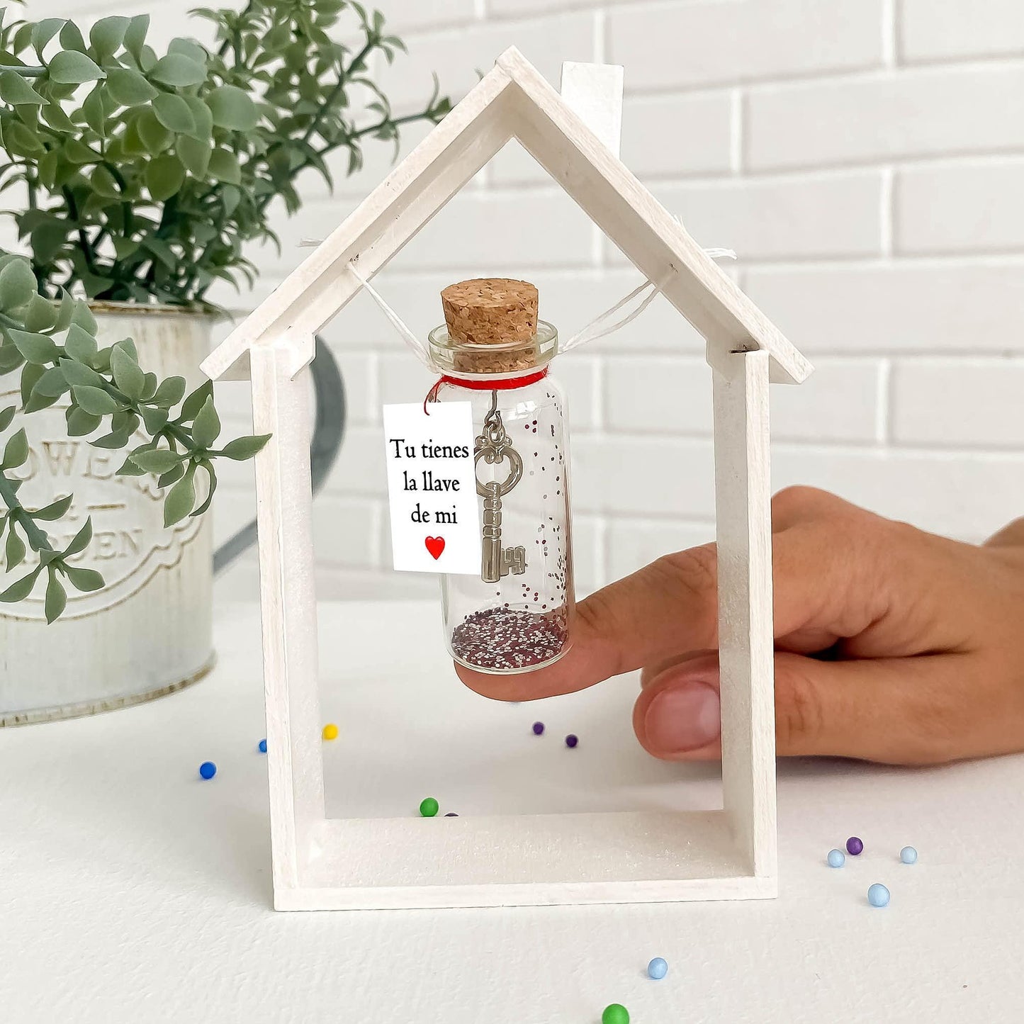 Mensaje romántico en una botella para regalar a tu novio o novia   Tarro de los deseos con una tarjeta para tu esposo o esposa (in a bottle Tu tienes la llave de mi corazón)