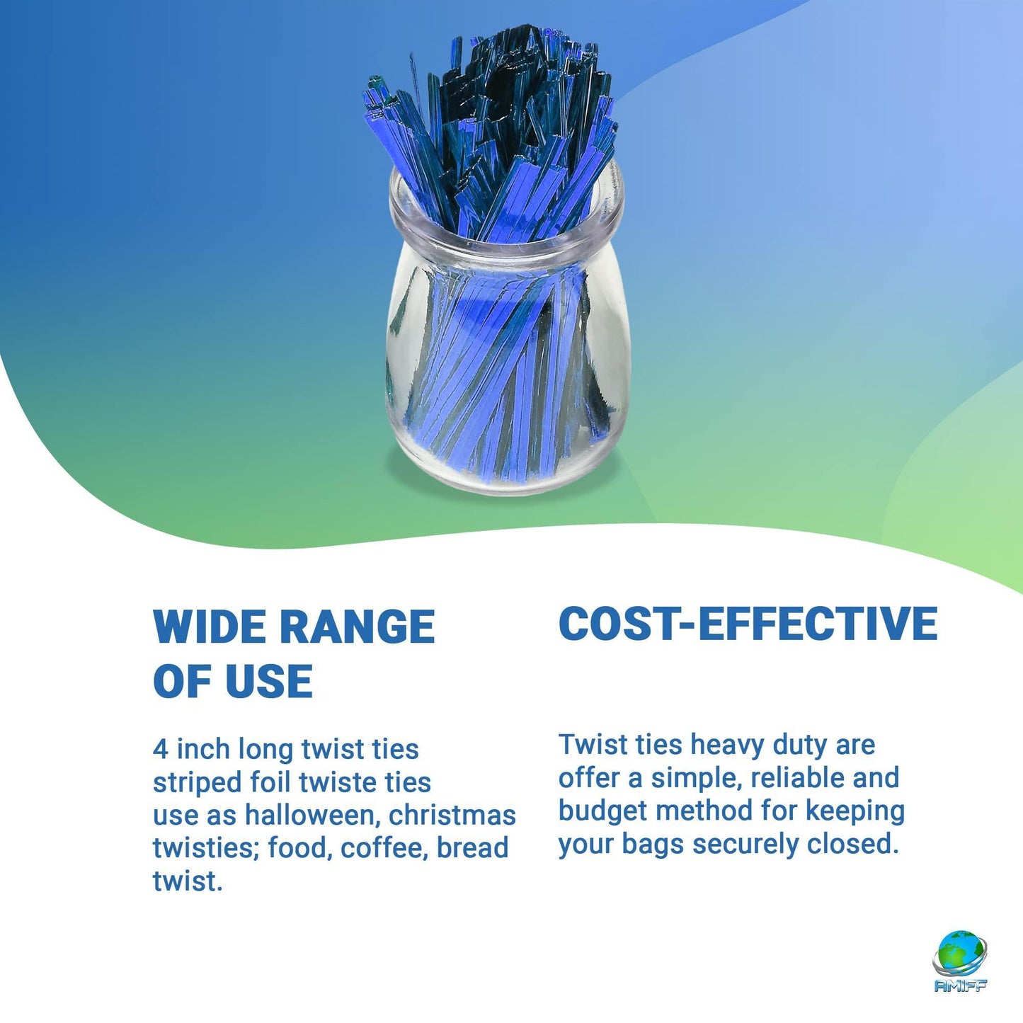 1000 Pack of Glossy Blue Twist Ties 4 Bag Ties Metalic Foil Twist Ties for Cellophane Bags and Party Bags. Foil Coated Ties Bendable MultiFunction Strong Wire Ties for Tying Gift