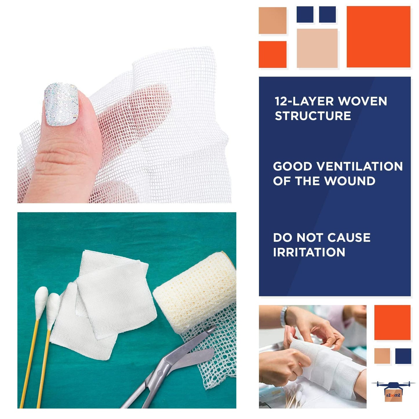 Non Sterile Gauze Pads 2x2 Inches Pack of 100 Disposable Non Adhesive Gauze Pads Tightly Woven 2x2 Gauze Pads for Wounds Soft 12 Ply Cotton Non Adherent Pads Well Absorbent Gauze Sponges