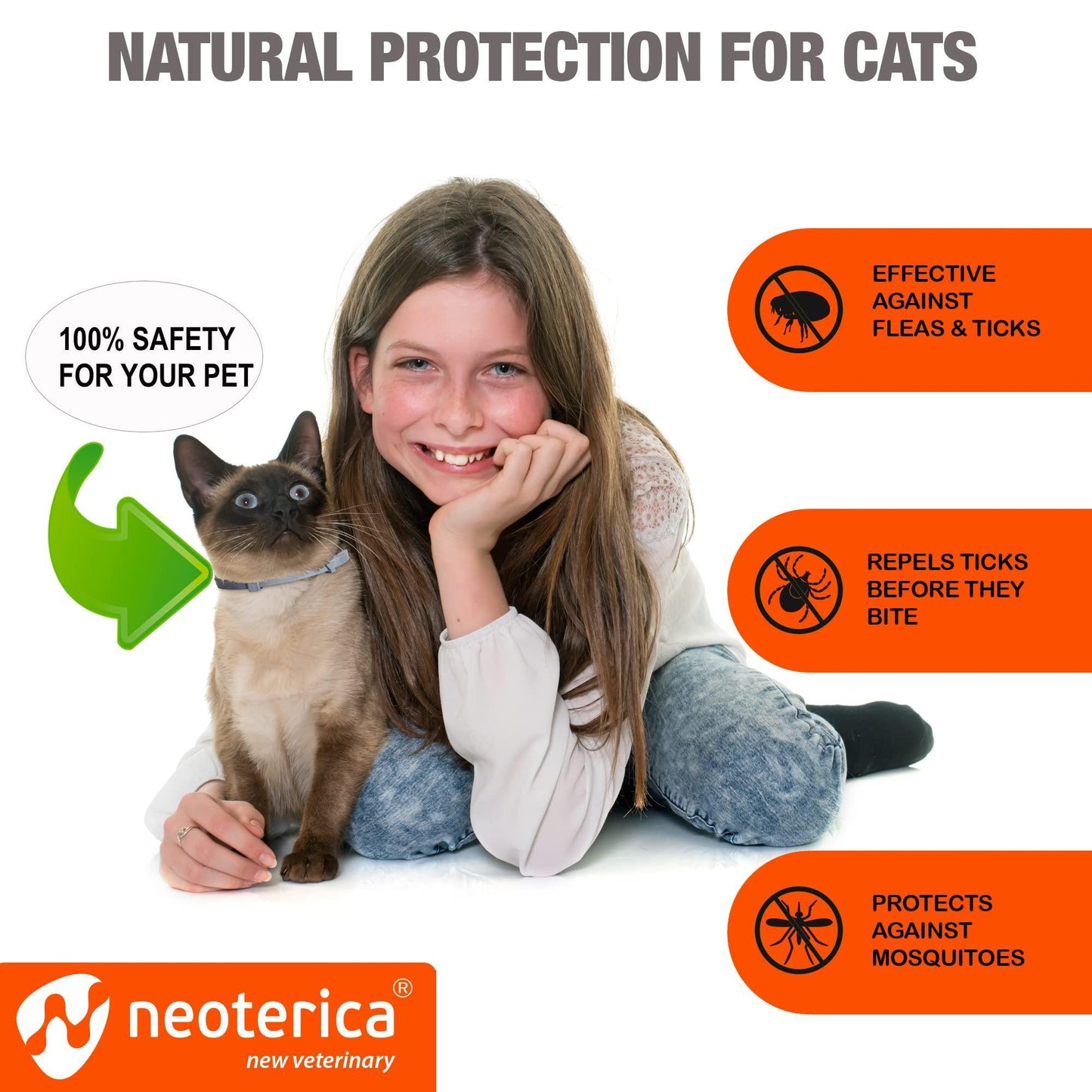 Natural Flea & Tick Collar for Cats   6 Months Control of Best Prevention & Safe Treatment   Anti Fleas and Ticks Essential Oil Repellent (1 Pack)
