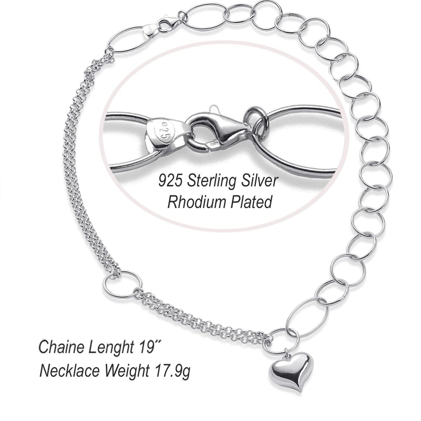 925 Sterling Silver Necklaces for Women Heart Pendant Chain Necklace Trend Jewelry Gift for Women Wife Girls Her Birthday Love Gift