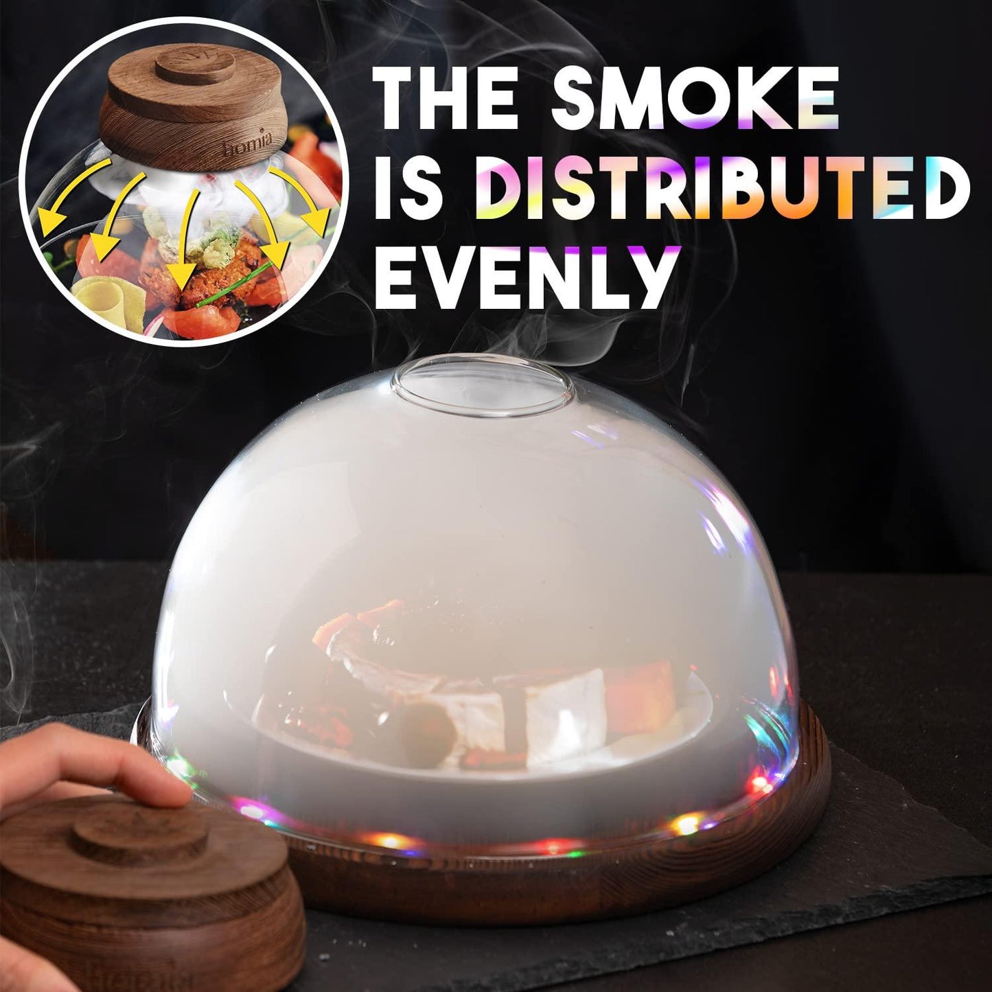 Cocktail Smoker Kit with LED Wooden Base and Glass Dome 7.8  x 4.7    Premium Quality Wood   Wooden Bar Smoker for Cocktails with Wood Chips   Old Fashioned Cocktails Whiskey or Bourbon Drinks