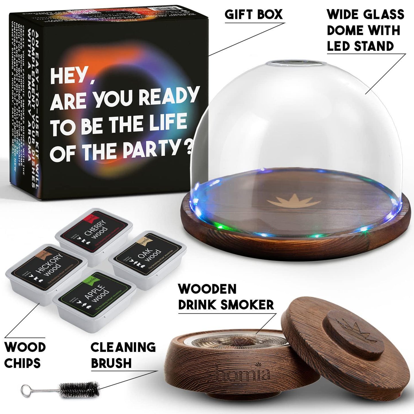 Cocktail Smoker Kit with LED Wooden Base and Glass Dome 7.8  x 4.7    Premium Quality Wood   Wooden Bar Smoker for Cocktails with Wood Chips   Old Fashioned Cocktails Whiskey or Bourbon Drinks