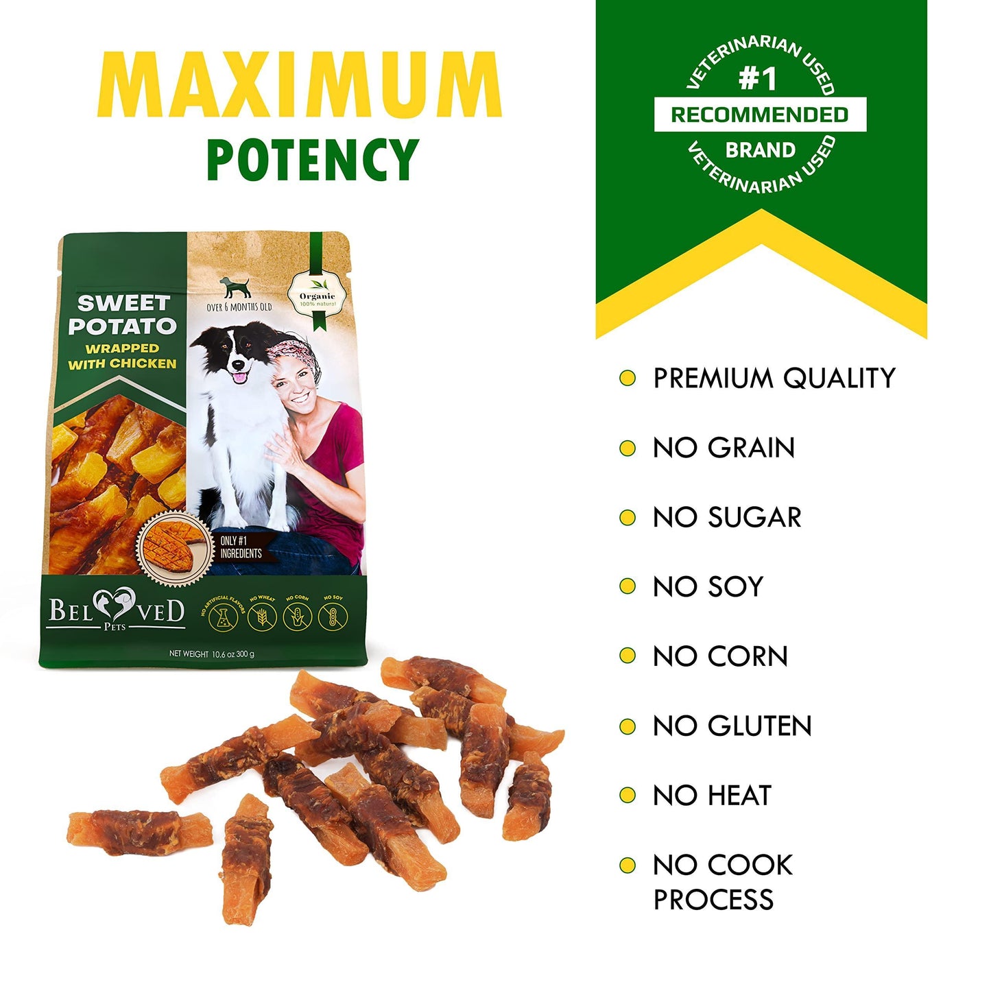 Dog Sweet Potato Wrapped with Chicken & Pet Natural Chew Treats   Grain Free Organic Meat & Human Grade Dried Snacks in Bulk   Best Twists for Training Small & Large Dogs   Made for USA (Sweet Potato)