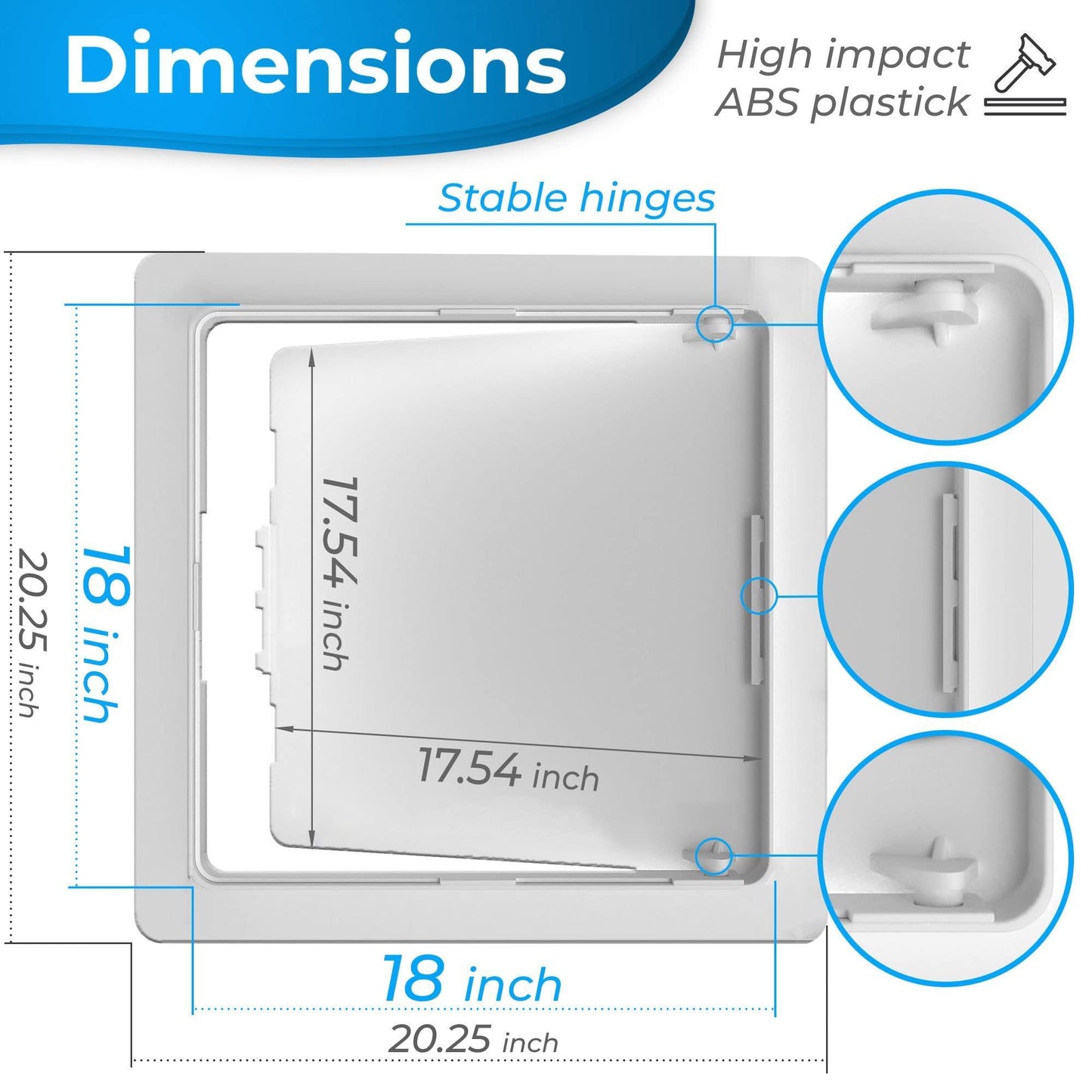Access Panel for Drywall   18 x 18 inch   Wall Hole Cover   Access Door   Plumbing Access Panel for Drywall   Heavy Durable Plastic White