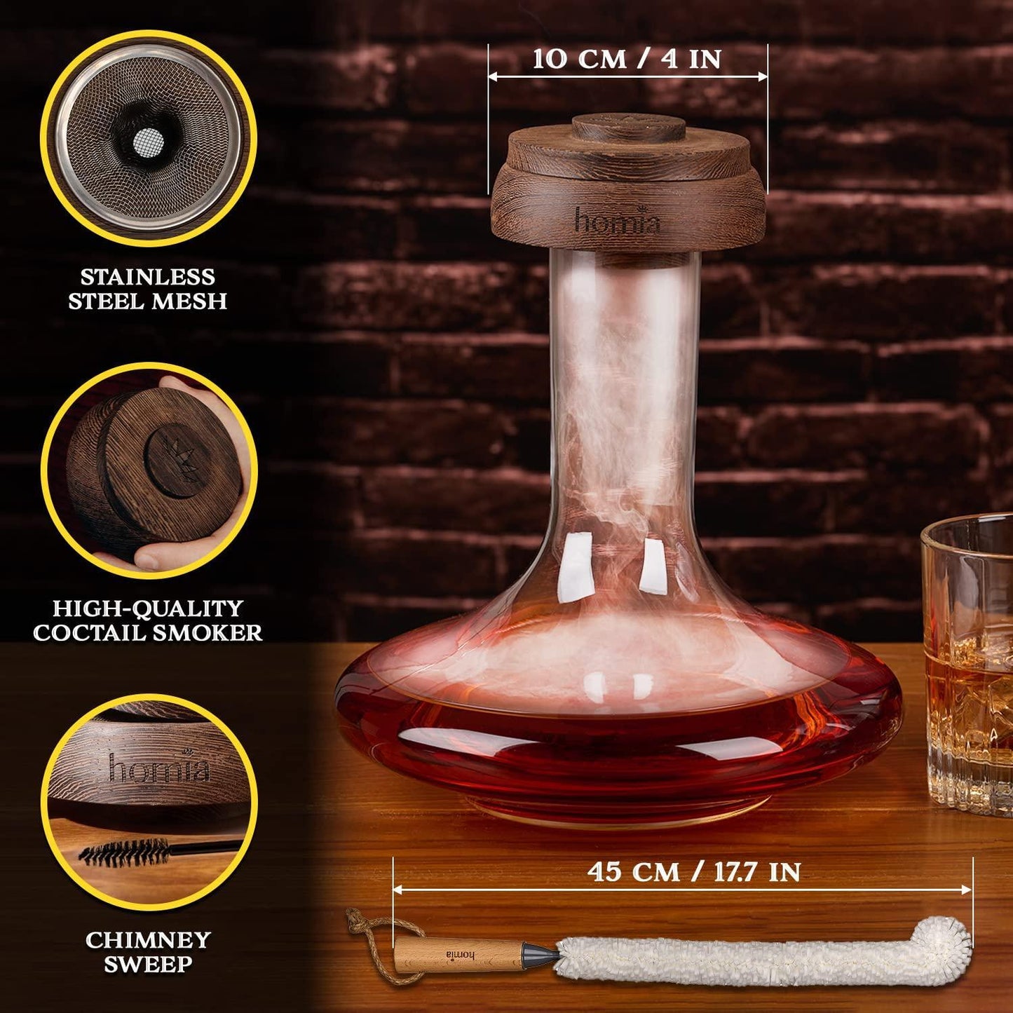 2in1 Decanter Set  Wooden Smoker  Wine Aerator  60 fl oz Glass Decanter  Scotch Bourbon Red Wine Handmade Decanter Set  Gift for Men (Torch not included)
