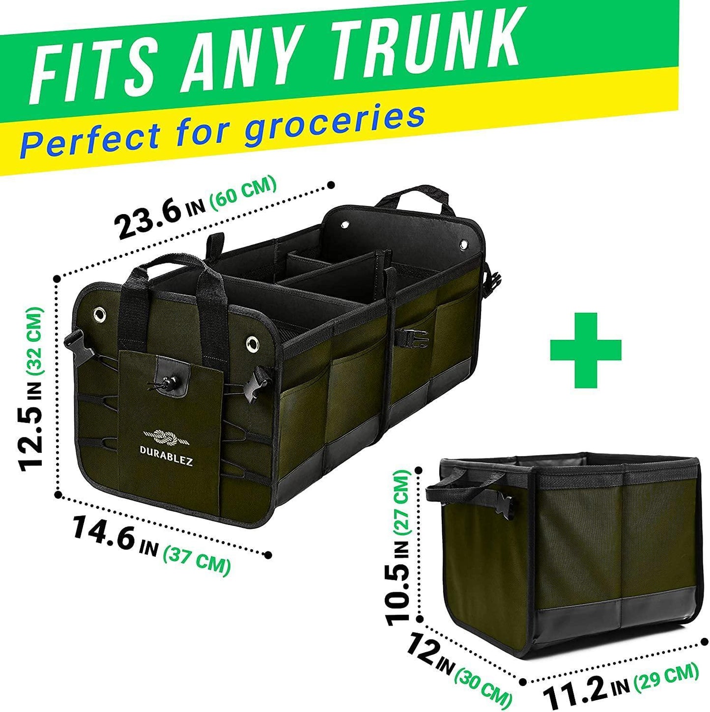 3 Compartment Separable Collapsible Car Trunk Storage Organizer for SUV Minivan Truck Sedan   XL Military Green
