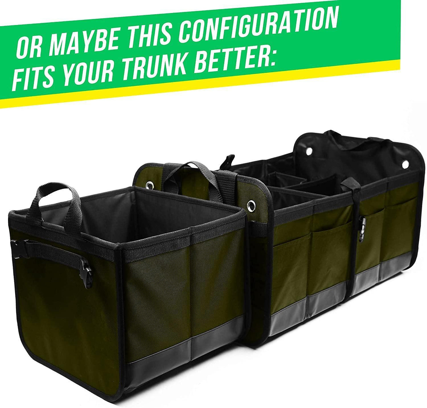 3 Compartment Separable Collapsible Car Trunk Storage Organizer for SUV Minivan Truck Sedan   XL Military Green