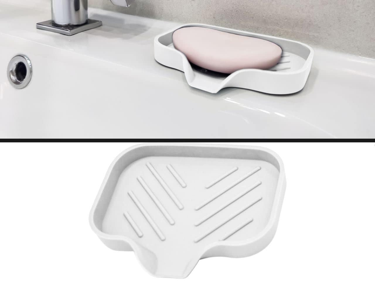 2 Pcs White Silicone Self Draining Rectangular Soap Dishes   Waterfall Soap Trays   Soap Dishes for Bar Soap   Soap Boxes   Soap Case   Soap Container   Soap Pads   Kitchen Sink   Shower   Bathroom.