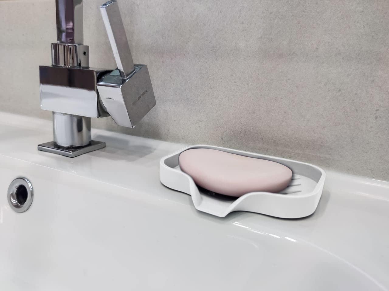 2 Pcs White Silicone Self Draining Rectangular Soap Dishes   Waterfall Soap Trays   Soap Dishes for Bar Soap   Soap Boxes   Soap Case   Soap Container   Soap Pads   Kitchen Sink   Shower   Bathroom.