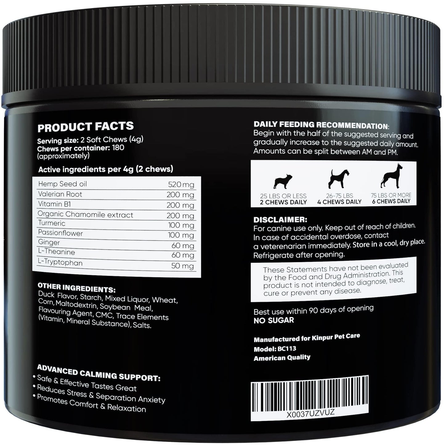 Natural Calming Chews for Dogs with Hemp Oil and Valerian Root   Aid during Fireworks Thunderstorms Separation   Hip and Joint Health   Duck Flavored Dog Calming Treats for All Breeds 180 Chews