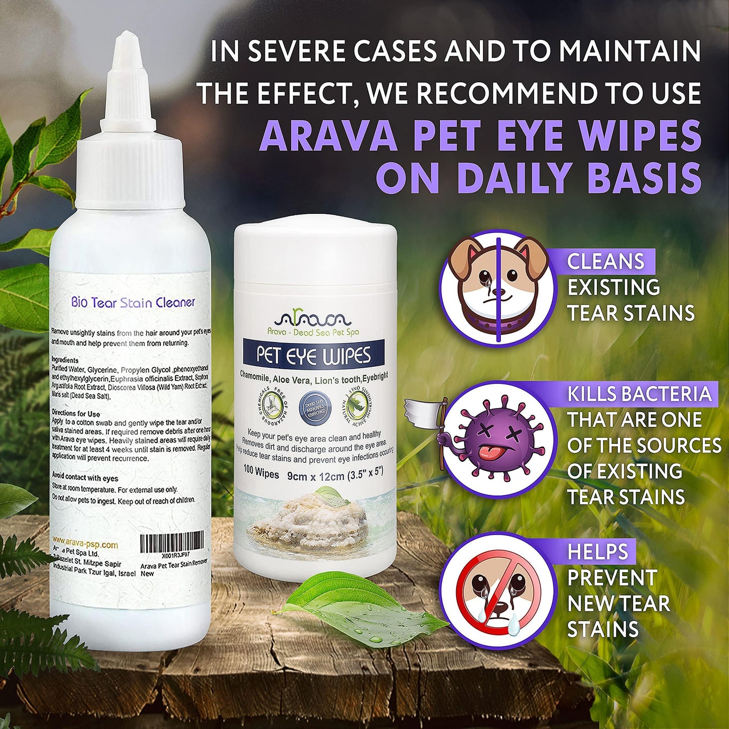 Arava   Tear Stain Remover   Eye Stain Cleaner for Dogs & Cats   Natural Ingredients & 26 Dead Sea Minerals   Safe & Effective for Pets   Removes Tear & Saliva Stains & Prevents New Ones