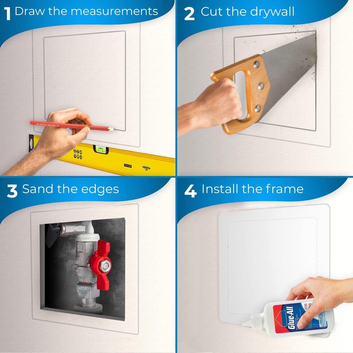 Access Panel for Drywall   8x8 inch   Wall Hole Cover   Access Door   Plumbing Access Panel for Drywall   Heavy Durable Plastic White