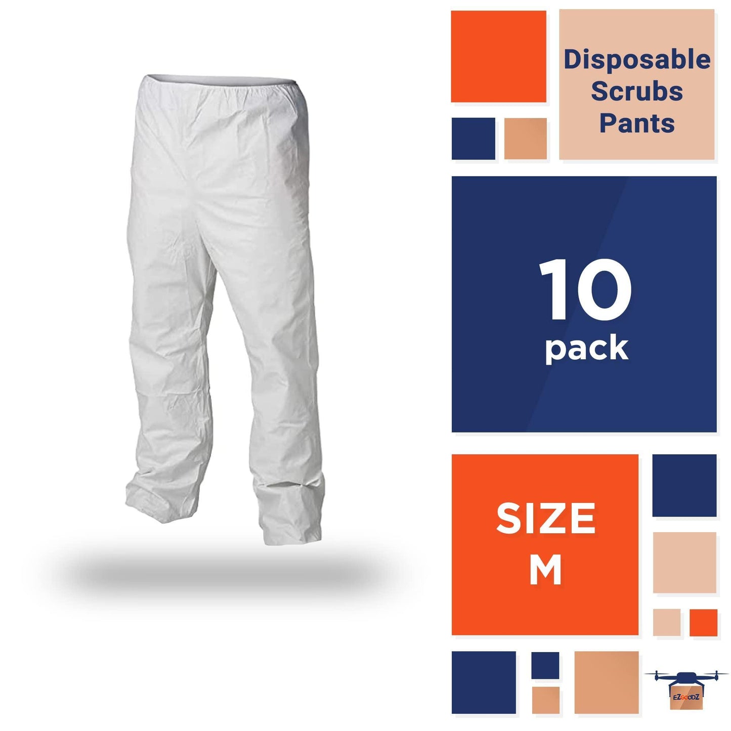 Waterproof Disposable Pants. Pack of 10 Poly White Trousers Medium. Protective Microporous Workwear with Elastic Waist Open Ankles. Leg PPE Clothing. 10 Pairs of Pants for Industrial Use.