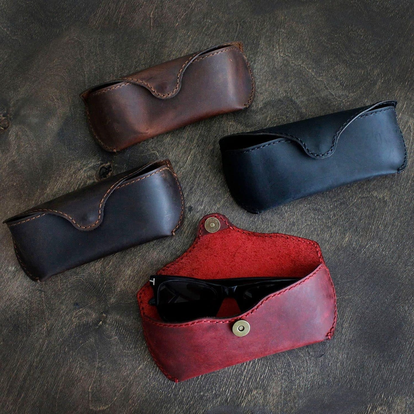 MyMesken Genuine Leather Eyeglasses & Sunglasses Case with Magnetic Snap Closure