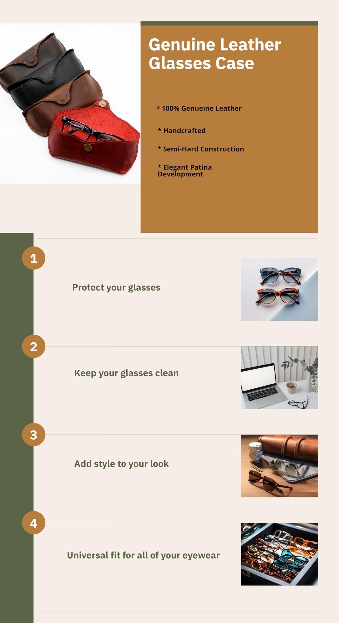 MyMesken Genuine Leather Eyeglasses & Sunglasses Case with Magnetic Snap Closure