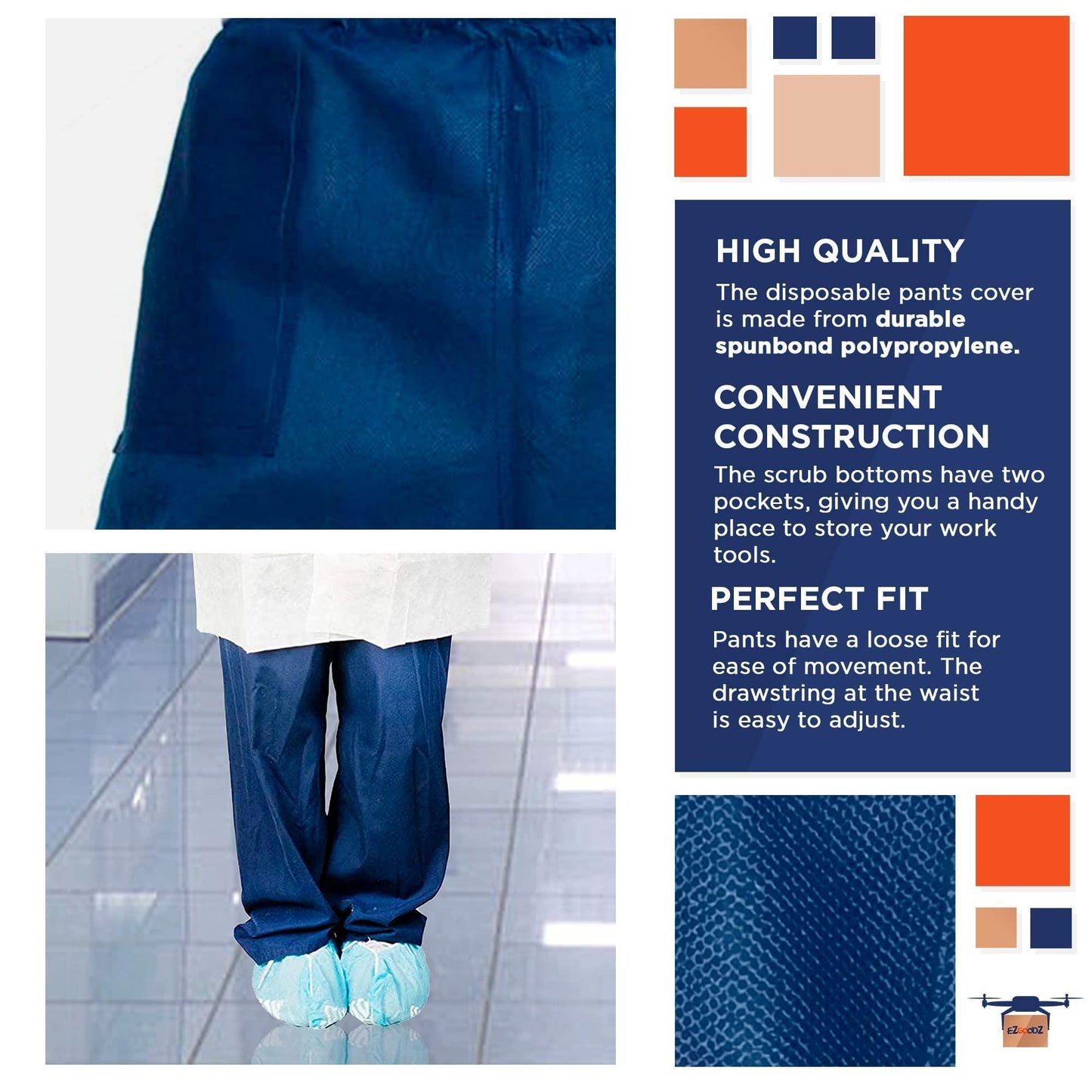 Disposable Scrub Pants for Men Women S Pack of 10 Dark Blue Disposable Scrubs Bottoms with Waist Ties 2 Pockets Breathable Soft SPP Disposable Pants Medical for Hospital Painting