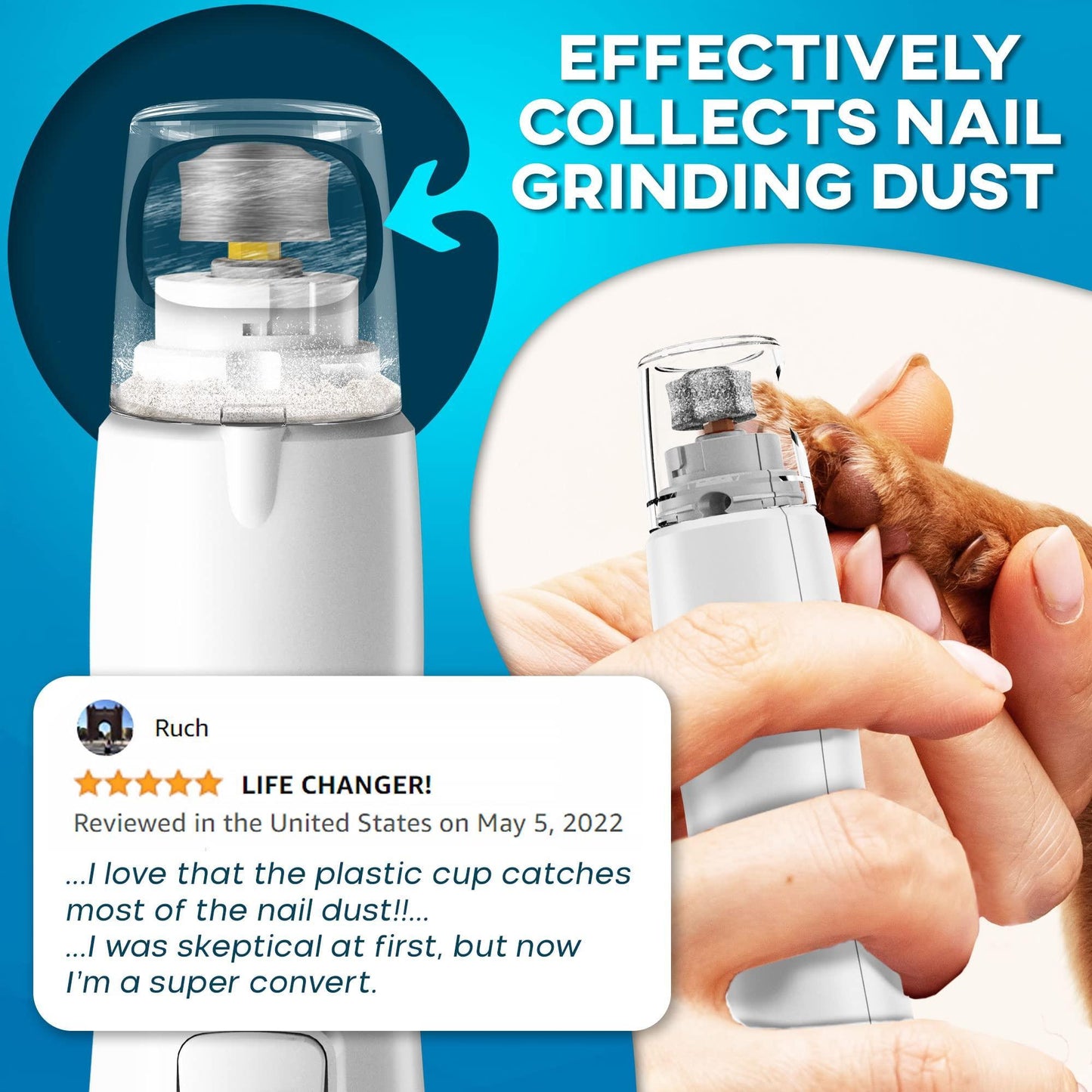 Dog Nail Grinder with LED Light Rechargeable Dog Nail Grinder for Large Dogs Medium & Small Dogs Professional Pet Nail Grinder for Dogs Quiet Soft Puppy Grooming Cat Nail Grinder Dog Nail Trimmer