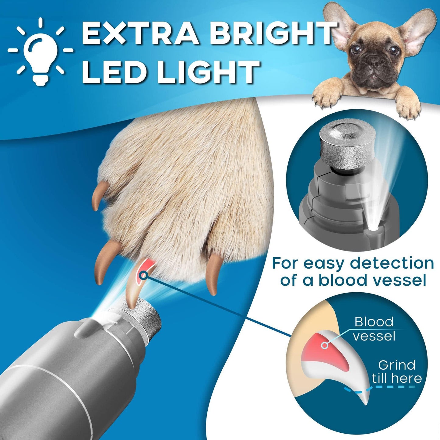 Dog Nail Grinder with LED Light Rechargeable Dog Nail Grinder for Large Dogs Medium & Small Dogs Professional Pet Nail Grinder for Dogs Quiet Soft Puppy Grooming Cat Nail Grinder Dog Nail Trimmer