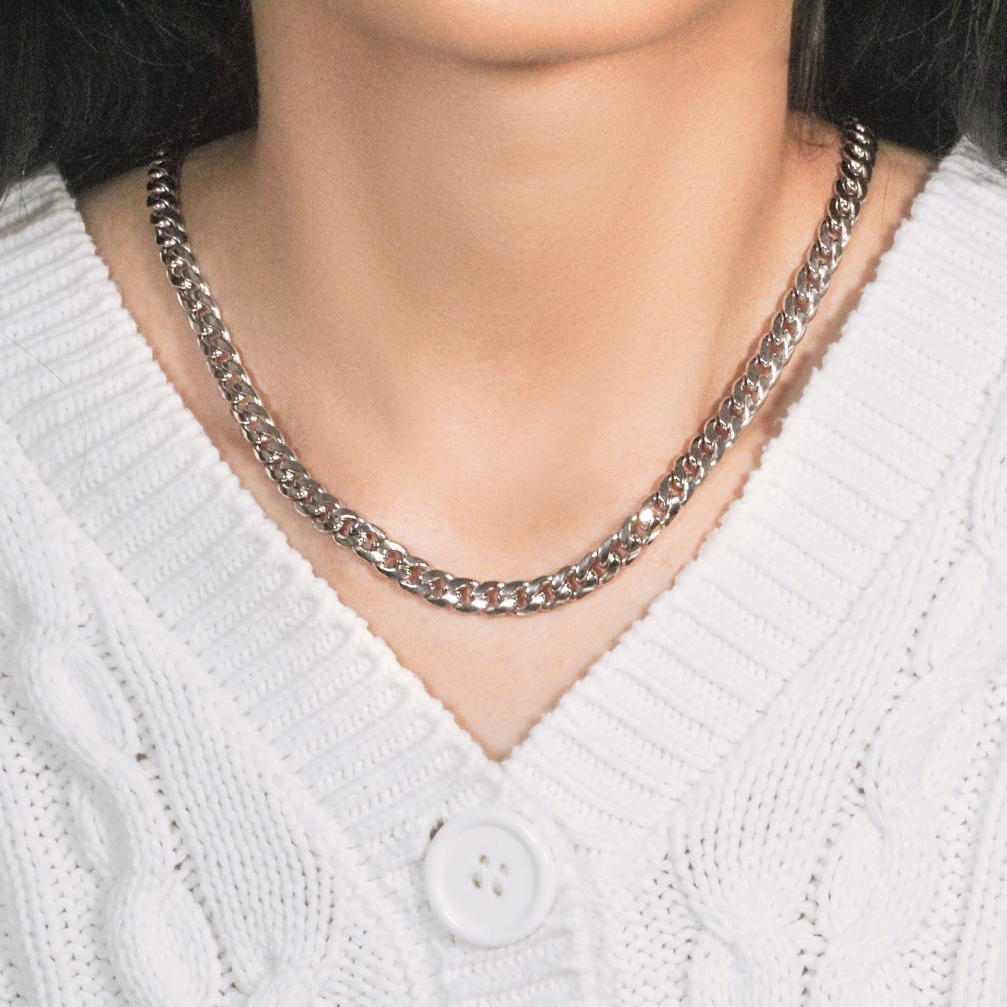 7.0mm 14K White Gold Miami Cuban Semi Solid Chain