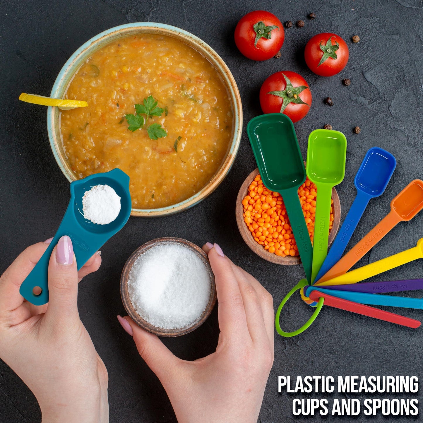 Measuring Cups and Spoons Set 15 Piece   Plastic Measuring Cup Set for Liquid and Dry Measuring   Engraved Metric USA Measurement Cup Set for Baking Cooking   Colorful BPA Free Measuring Cups