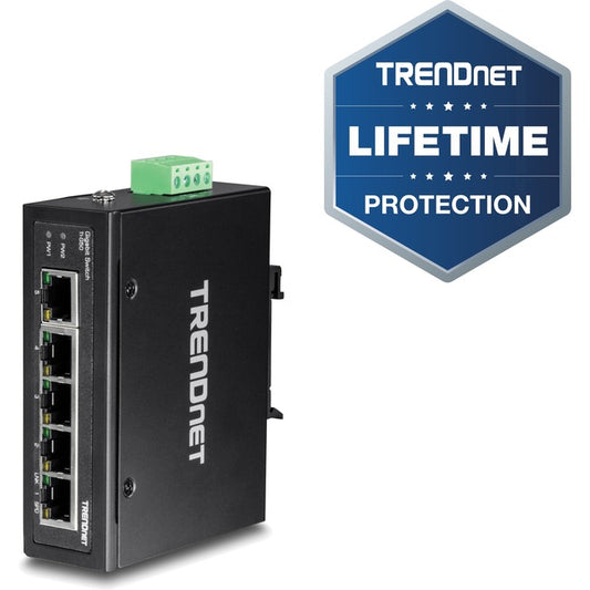 TRENDnet 5-Port Hardened Industrial Gigabit DIN-Rail Switch