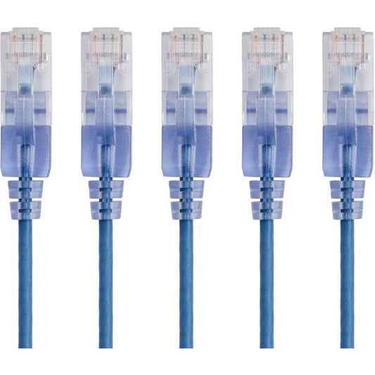 Monoprice 5-Pack, SlimRun Cat6A Ethernet Network Patch Cable, 7ft Blue