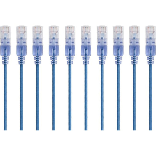 Monoprice 10-Pack, SlimRun Cat6A Ethernet Network Patch Cable, 14ft Blue